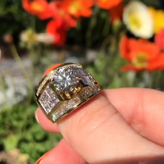 3 ctw Round and Princess-Cut Invisible-Set Sapphire Engagement Ring