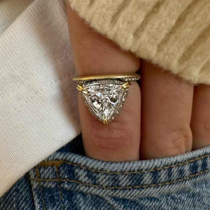 2CTW Trilliant Cut White Cubic Zirconia 925 Sterling Silver Vintage Engagement Ring