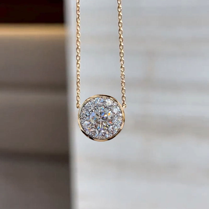 2 CTW Round Cut White Cubic Zirconia 925 Sterling Silver Pendant Necklace