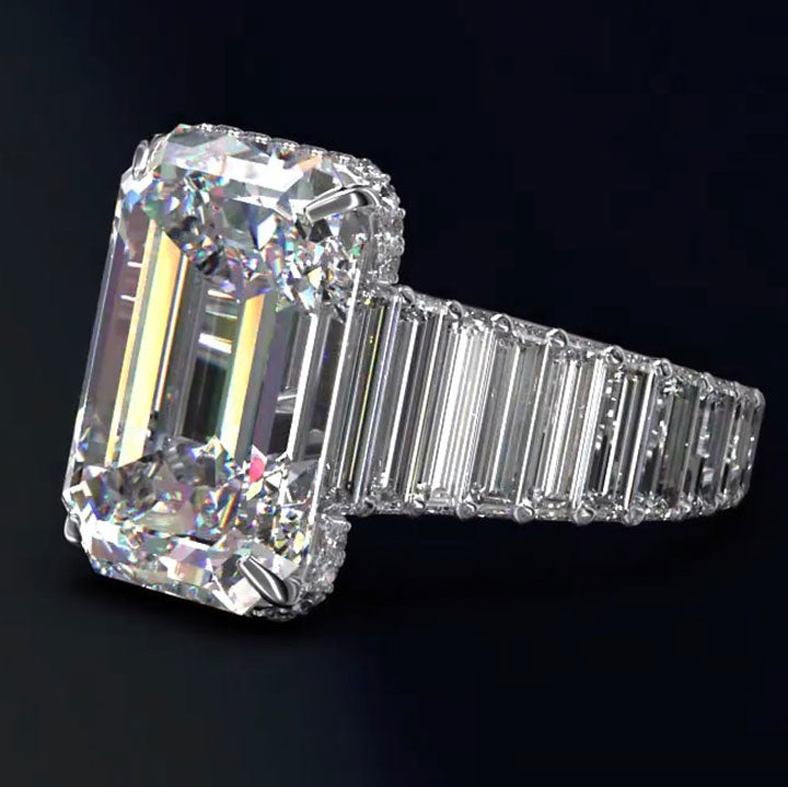5.6 CTW Emerald Cut White Cubic Zirconia 925 Sterling Silver Engagement Ring