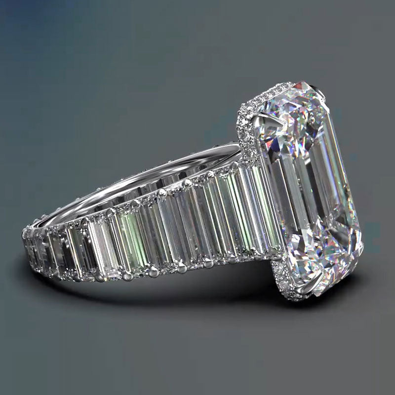 5.6 CTW Emerald Cut White Cubic Zirconia 925 Sterling Silver Engagement Ring