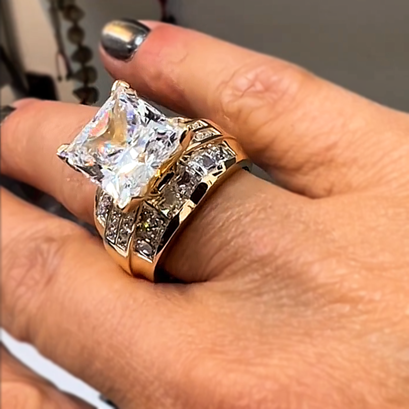 6CTW Princess Cut White Cubic Zirconia 925 Sterling Silver Engagement Ring