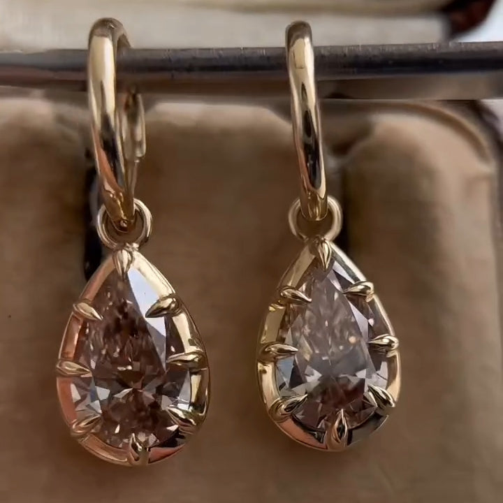 5.04 ctw Pear-Cut Brown Sapphire Eight-Prong Set Pendant Earrings