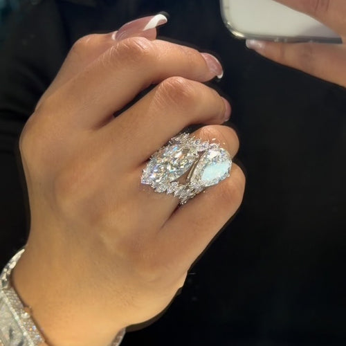 14 ctw Pear and Marquise-Cut Dual-Sapphire Engagement Ring