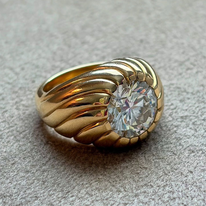 3.5ct Round Solitaire Sapphire Engagement Ring with Feather-Inspired Design