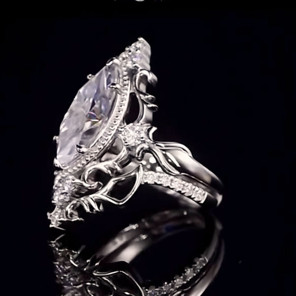 4ct Marquise-Cut Sapphire Engagement Ring with Intricate Motif