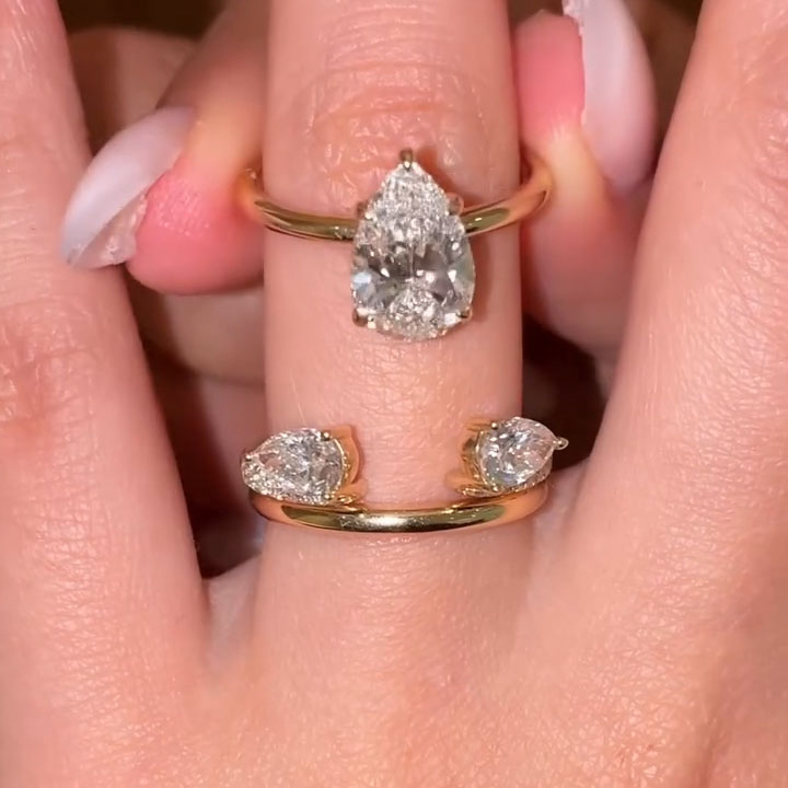 2.09ct Pear-Shaped Sapphire Three-Stone Stackable Engagement Ring