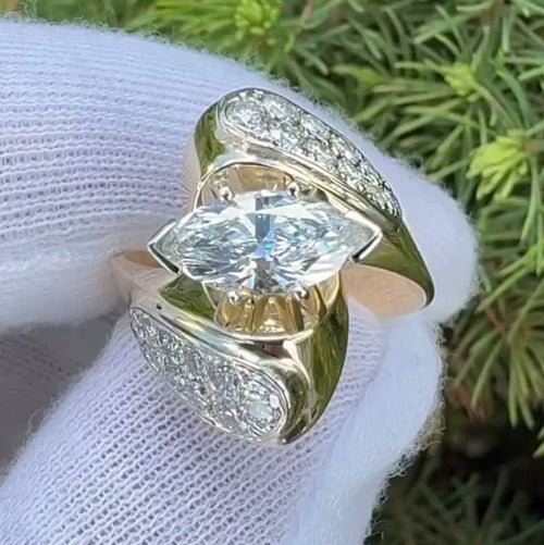 1.3ct Marquise-Cut Sapphire Engagement Ring with a Vintage Swirl Design