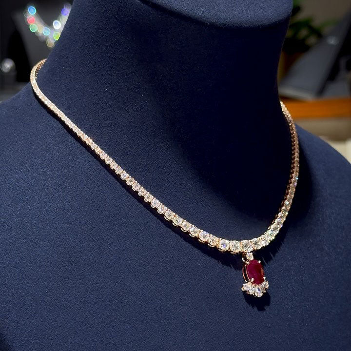 30 ctw Cushion-Cut Ruby and Sapphire Pendant Necklace and Earring Set
