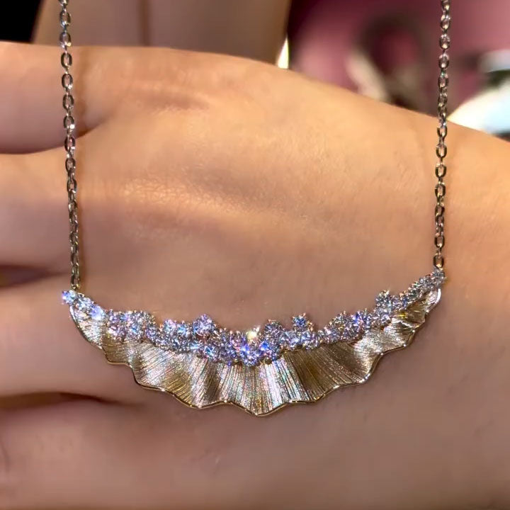 Wave-Pleated Hem-Inspired Jewelry Set (Ring, Earrings, Necklace, and Bracelet) with Round Sapphires