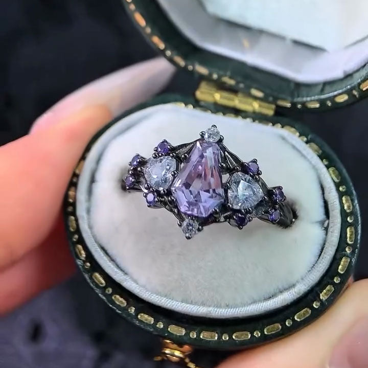 2.8ct Shield-Cut Purple Sapphire Stackable Ring in a Whimsical "Caroline" Style