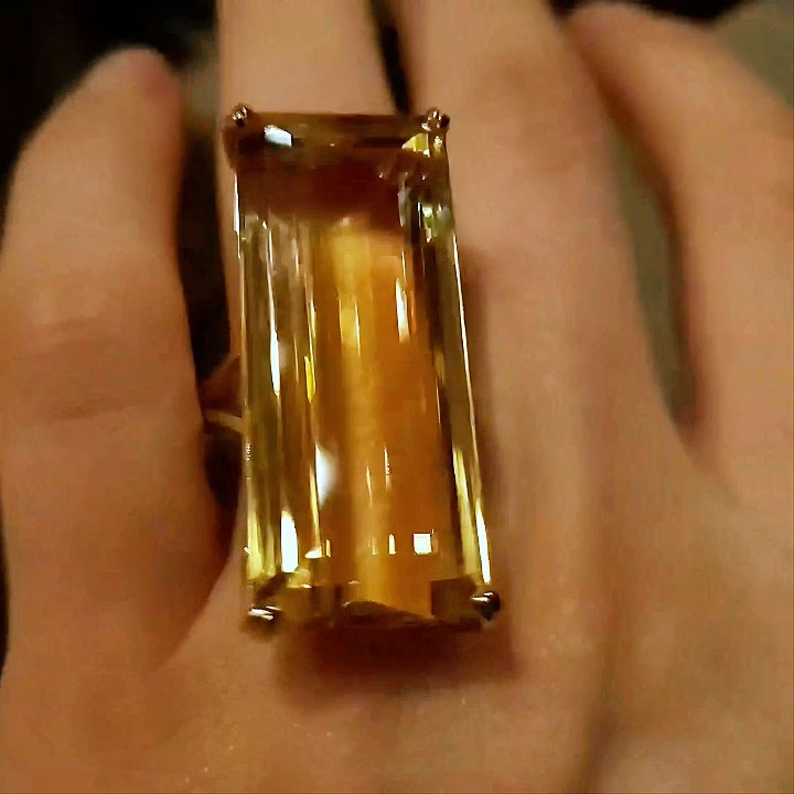 22K Gold Emerald-Cut Rectangular Citrine Statement Ring