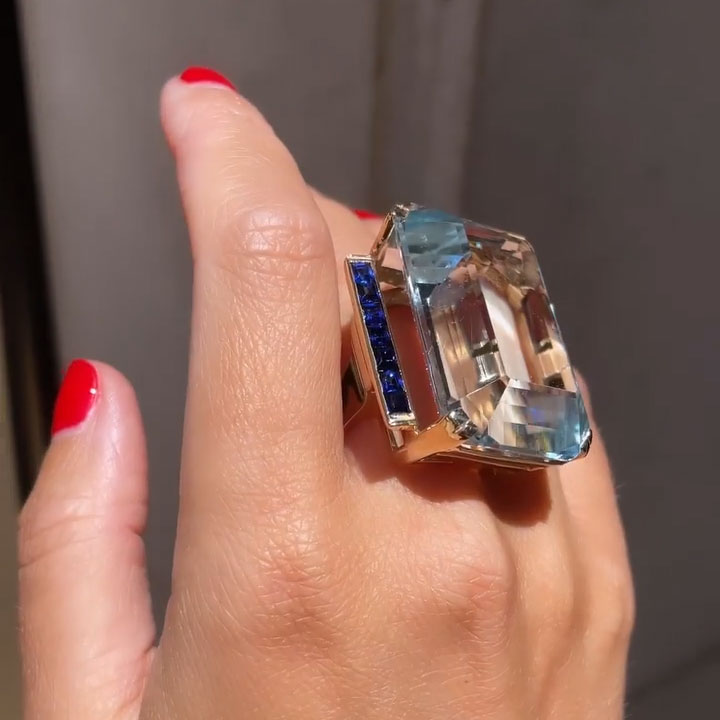 30-Carat Emerald-Cut Aquamarine Cocktail Ring