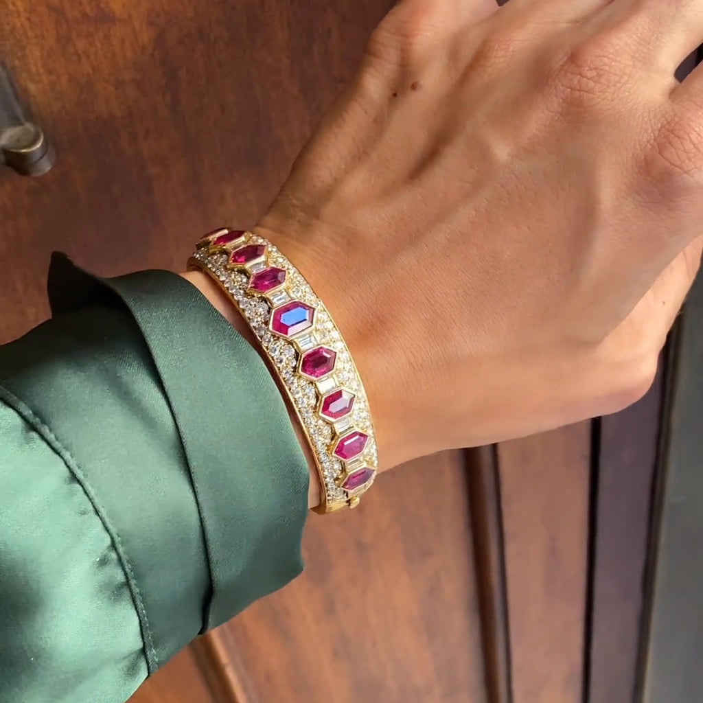 30.7 ctw Ruby Bracelet with Elongated Hexagonal-Cut Geometric Motifs
