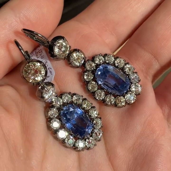 10 ctw Oval-Cut Ceylon Sapphire Vintage-Style Pendant Earrings