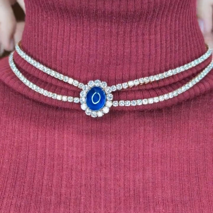 36 ctw Cabochon Blue Sapphire Double-Strand Tennis Necklace