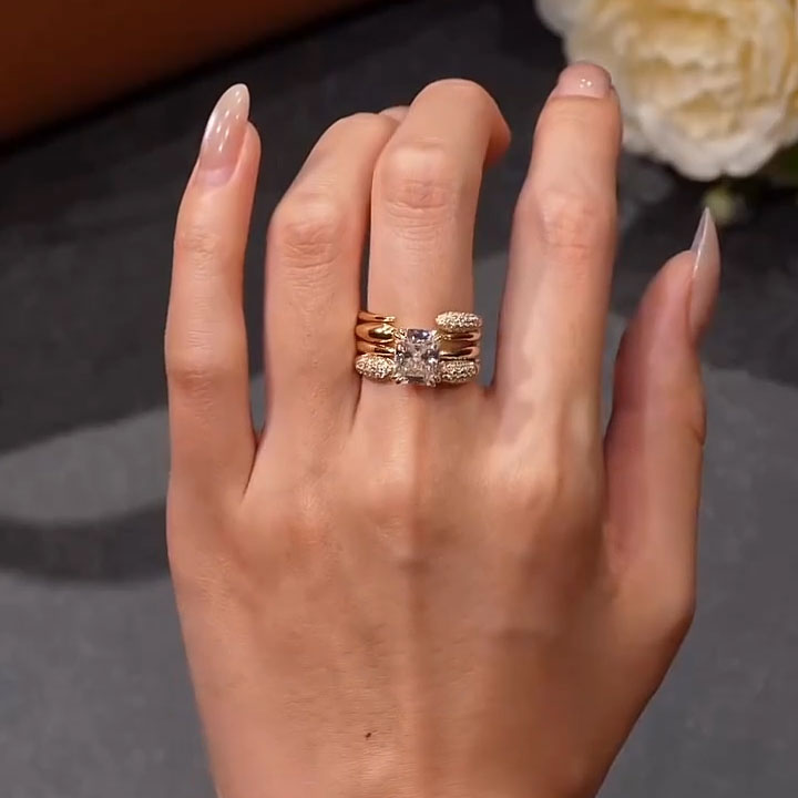 4-Carat Radiant-Cut Sapphire Multi-Layer Stackable Ring