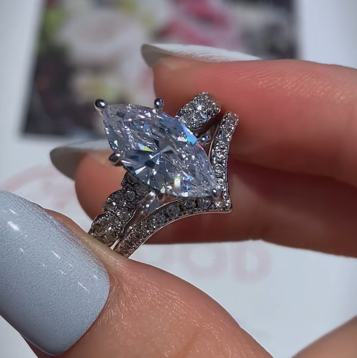 2.5CT Marquise Cubic Zirconia S925 Sterling Silver 2-in-1 Stackable Ring Set