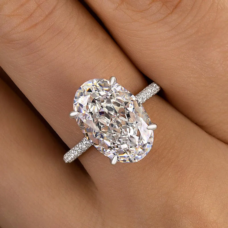 7 CTW Oval Cut White Cubic Zirconia 925 Sterling Silver Engagement Ring