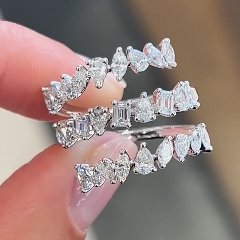 4.8 CTW Pear & Emerald Cut White Cubic Zirconia 925 Sterling Silver Vintage Ring