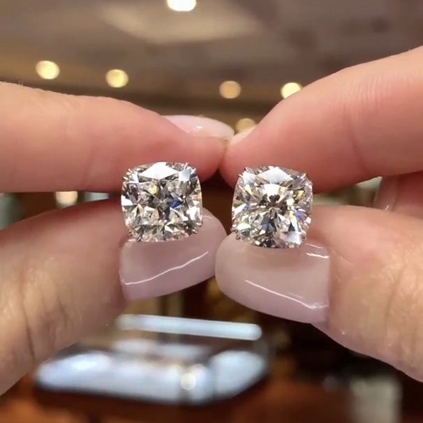4.2 CT Cushion Cut White Cubic Zirconia 925 Sterling Silver Vintage Ear Studs