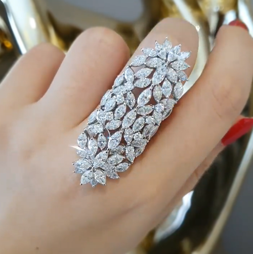 10 CTW Marquise Cut White Cubic Zirconia 925 Sterling Silver Ring