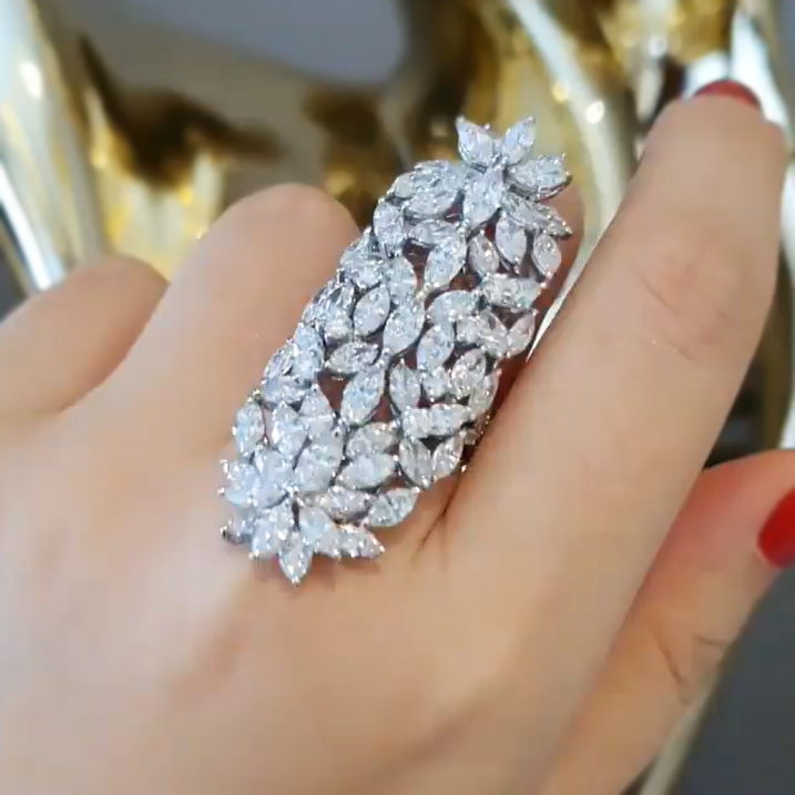 10 CTW Marquise Cut White Cubic Zirconia 925 Sterling Silver Ring