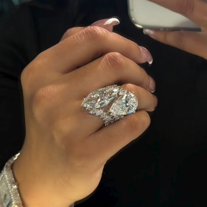 14 ctw Pear and Marquise-Cut Dual-Sapphire Engagement Ring