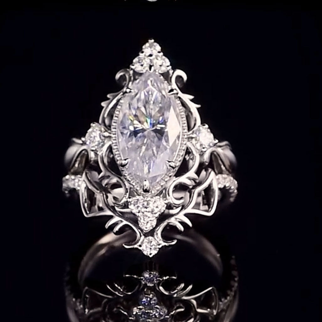 4ct Marquise-Cut Sapphire Engagement Ring with Intricate Motif