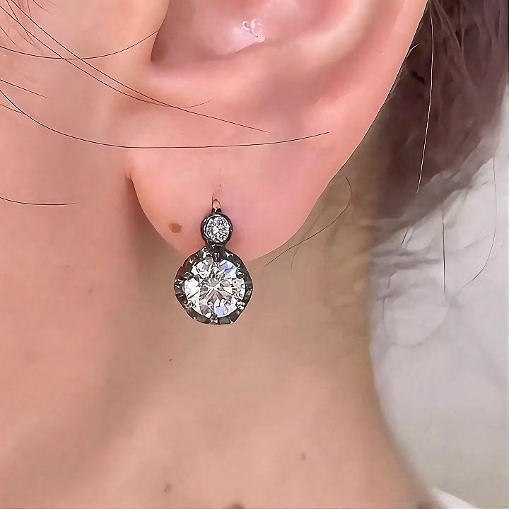 Vintage-style round sapphire pendant earrings