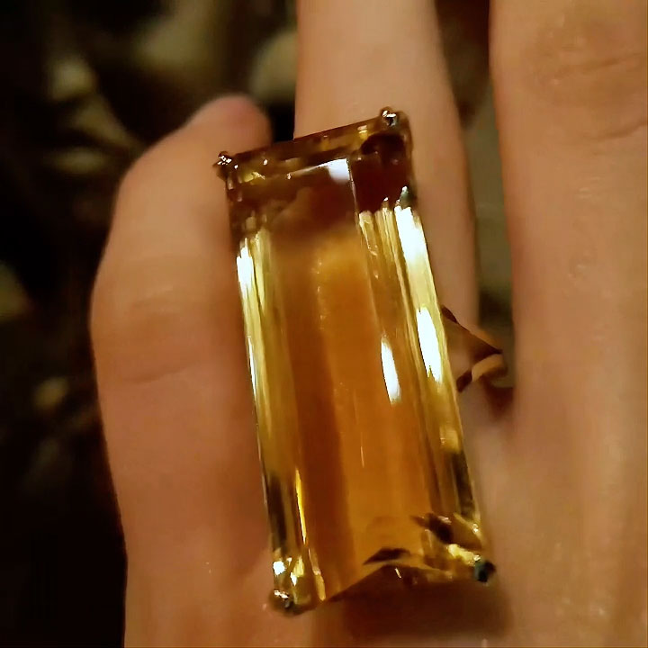 22K Gold Emerald-Cut Rectangular Citrine Statement Ring