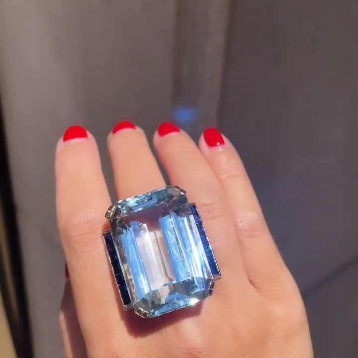 30-Carat Emerald-Cut Aquamarine Cocktail Ring