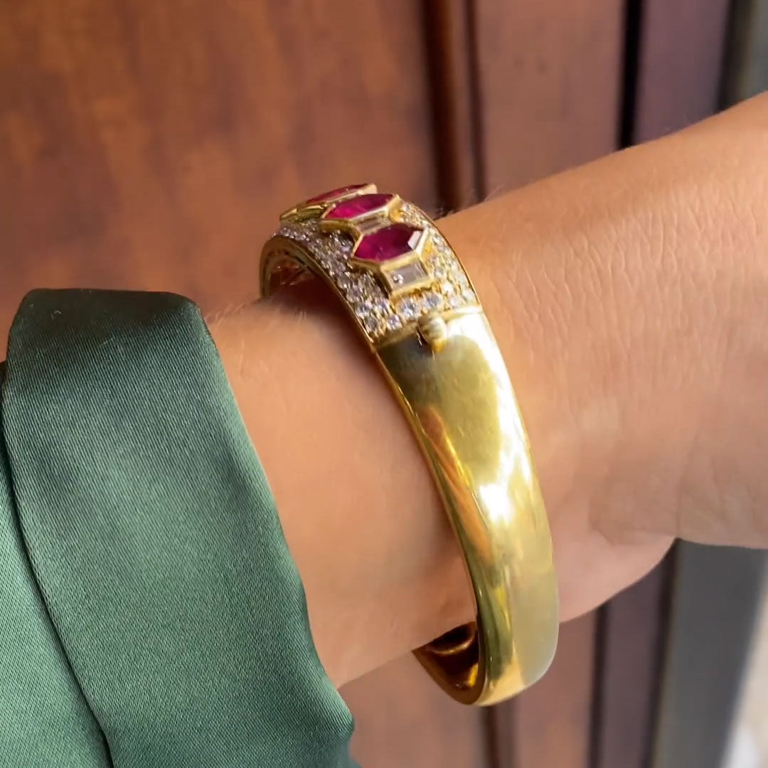 30.7 ctw Ruby Bracelet with Elongated Hexagonal-Cut Geometric Motifs
