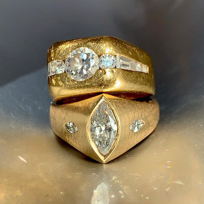 2 ctw Round and Marquise-Cut Vintage-Style Statement Sapphire Ring