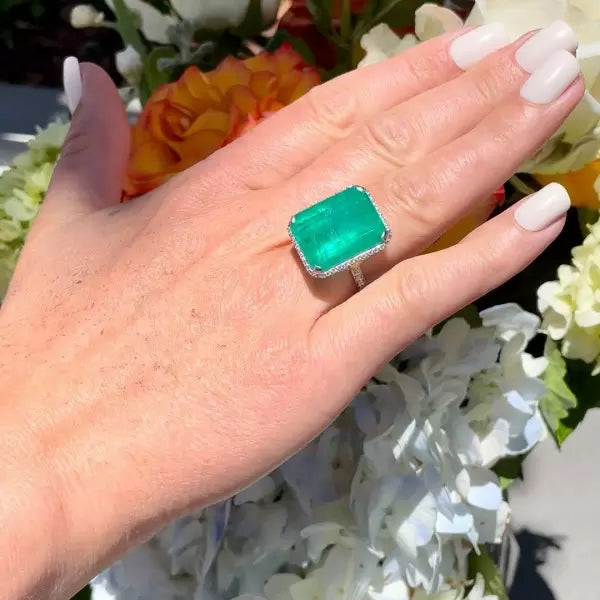 14 CTW Octagon Cut Green Cubic Zirconia 925 Sterling Silver Vintage Ring