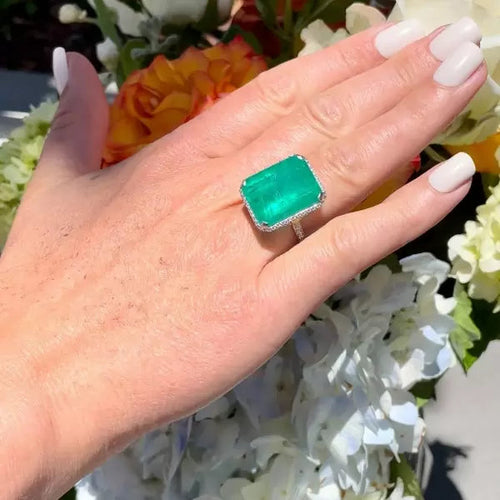 14 CTW Octagon Cut Green Cubic Zirconia 925 Sterling Silver Vintage Ring