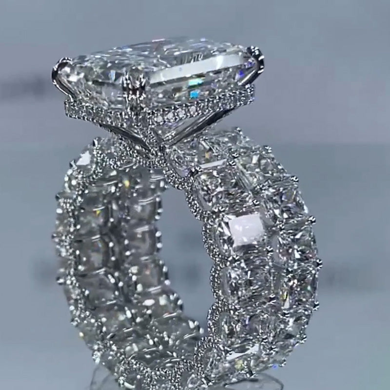 4 CTW Radiant Cut White Cubic Zirconia 925 Sterling Silver Fashion Stackable-rings