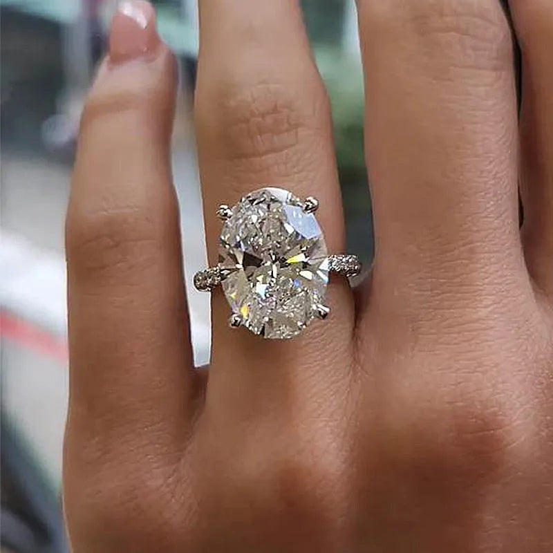 7 CTW Oval Cut White Cubic Zirconia 925 Sterling Silver Engagement Ring