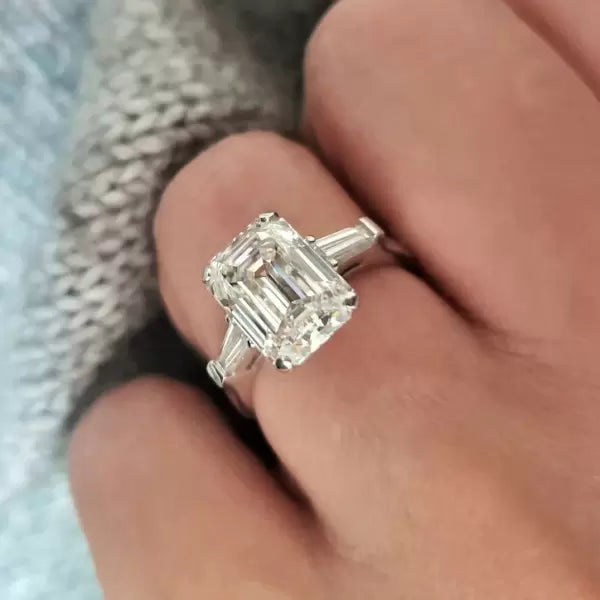 5 CTW Emerald Cut White Cubic Zirconia 925 Sterling Silver Engagement Ring