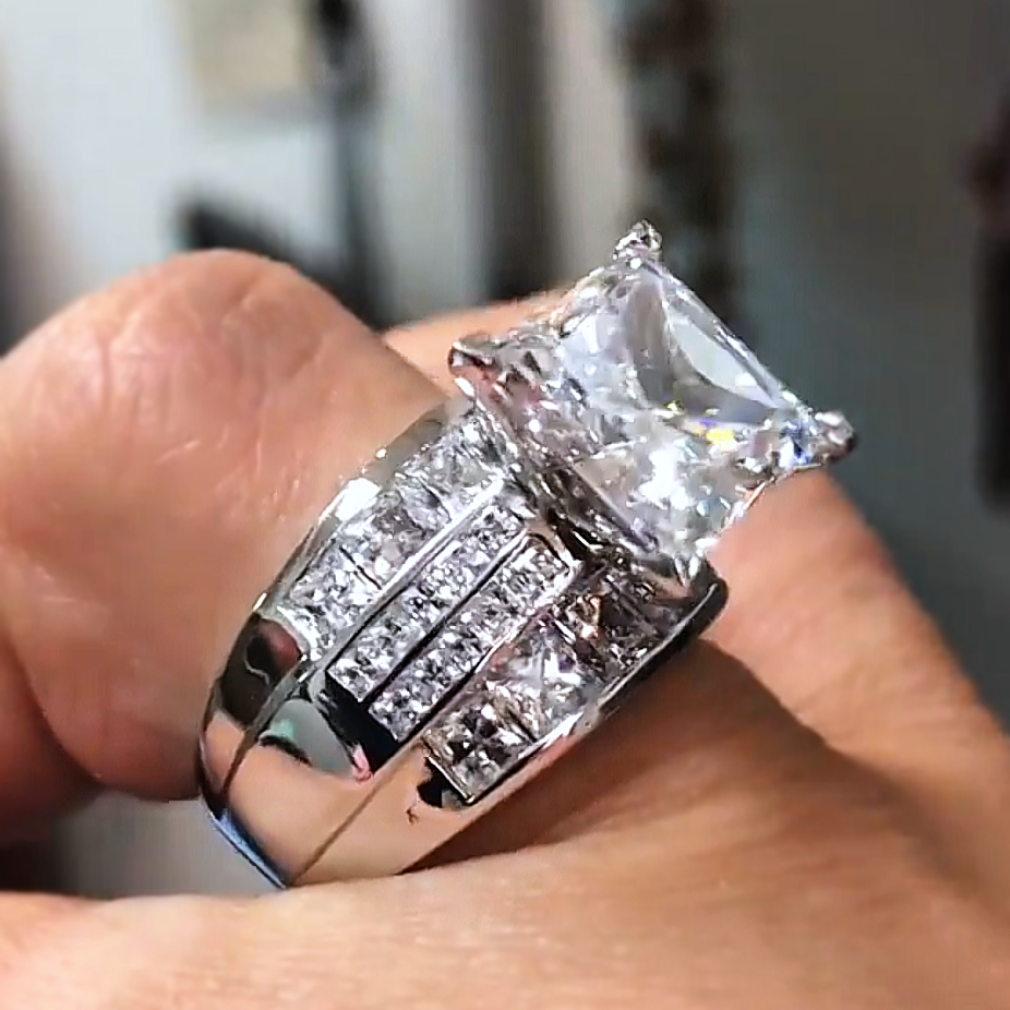 6CTW Princess Cut White Cubic Zirconia 925 Sterling Silver Engagement Ring