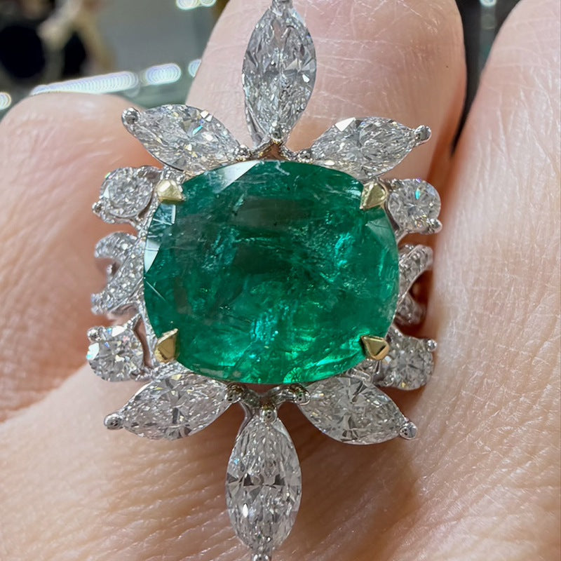 5-Carat Cushion-Cut Emerald and Sapphire Ring