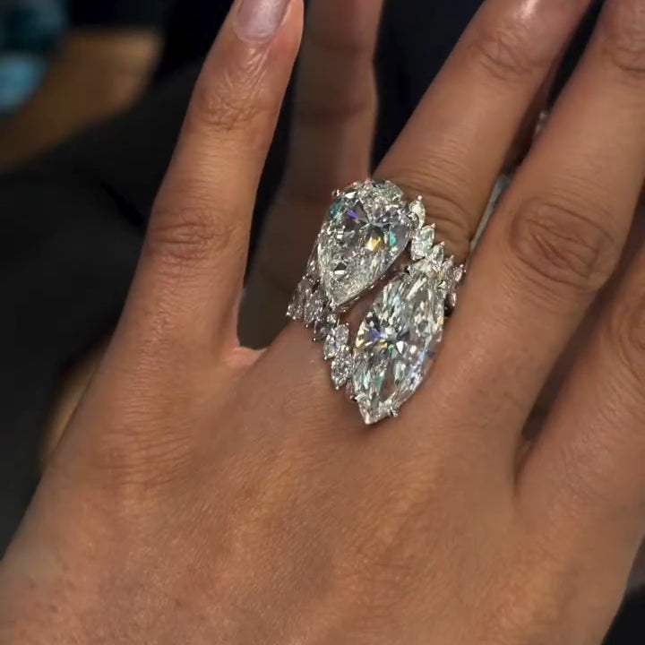 14 ctw Pear and Marquise-Cut Dual-Sapphire Engagement Ring