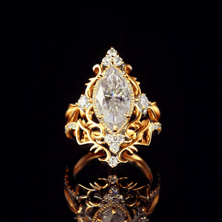 4ct Marquise-Cut Sapphire Engagement Ring with Intricate Motif