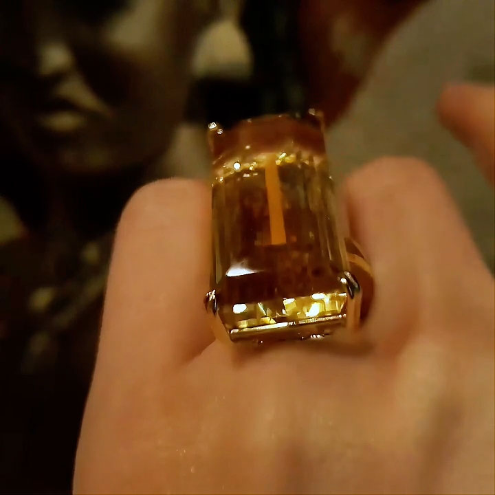 22K Gold Emerald-Cut Rectangular Citrine Statement Ring