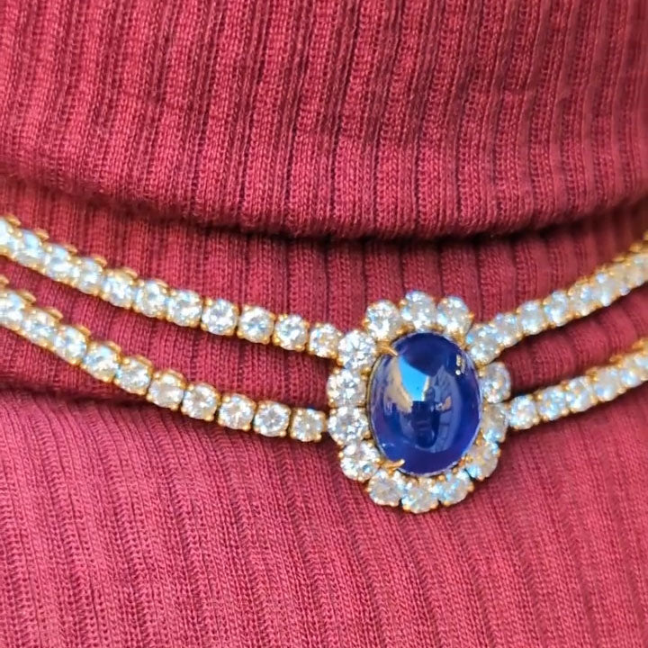 36 ctw Cabochon Blue Sapphire Double-Strand Tennis Necklace