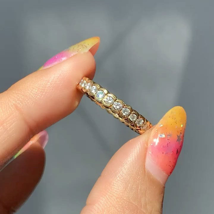Sky-blue vintage-style enamel and sapphire stacking ring