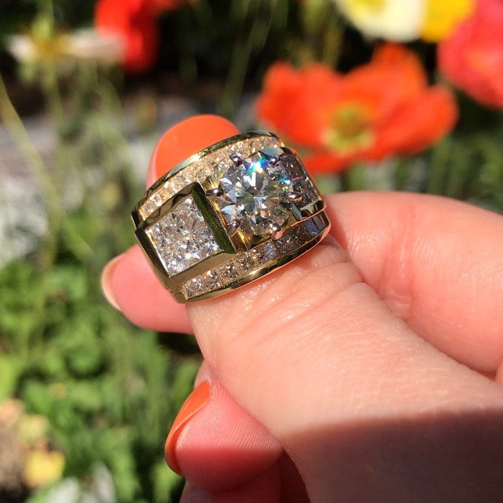 3 ctw Round and Princess-Cut Invisible-Set Sapphire Engagement Ring