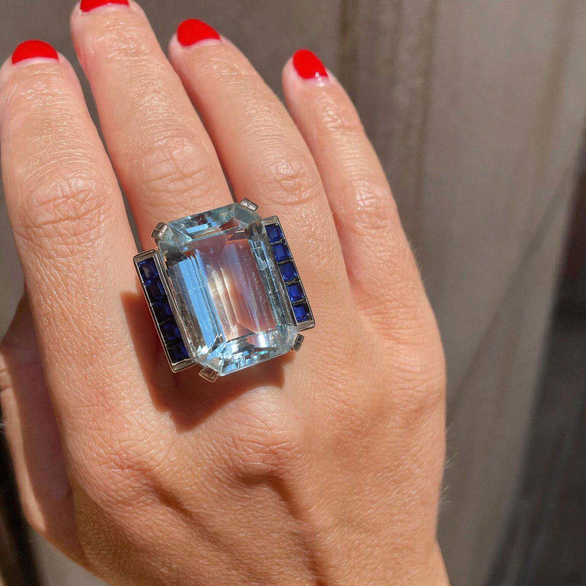30-Carat Emerald-Cut Aquamarine Cocktail Ring