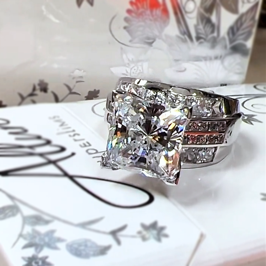 6CTW Princess Cut White Cubic Zirconia 925 Sterling Silver Engagement Ring