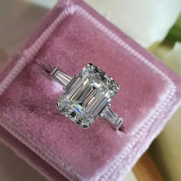 5 CTW Emerald Cut White Cubic Zirconia 925 Sterling Silver Engagement Ring